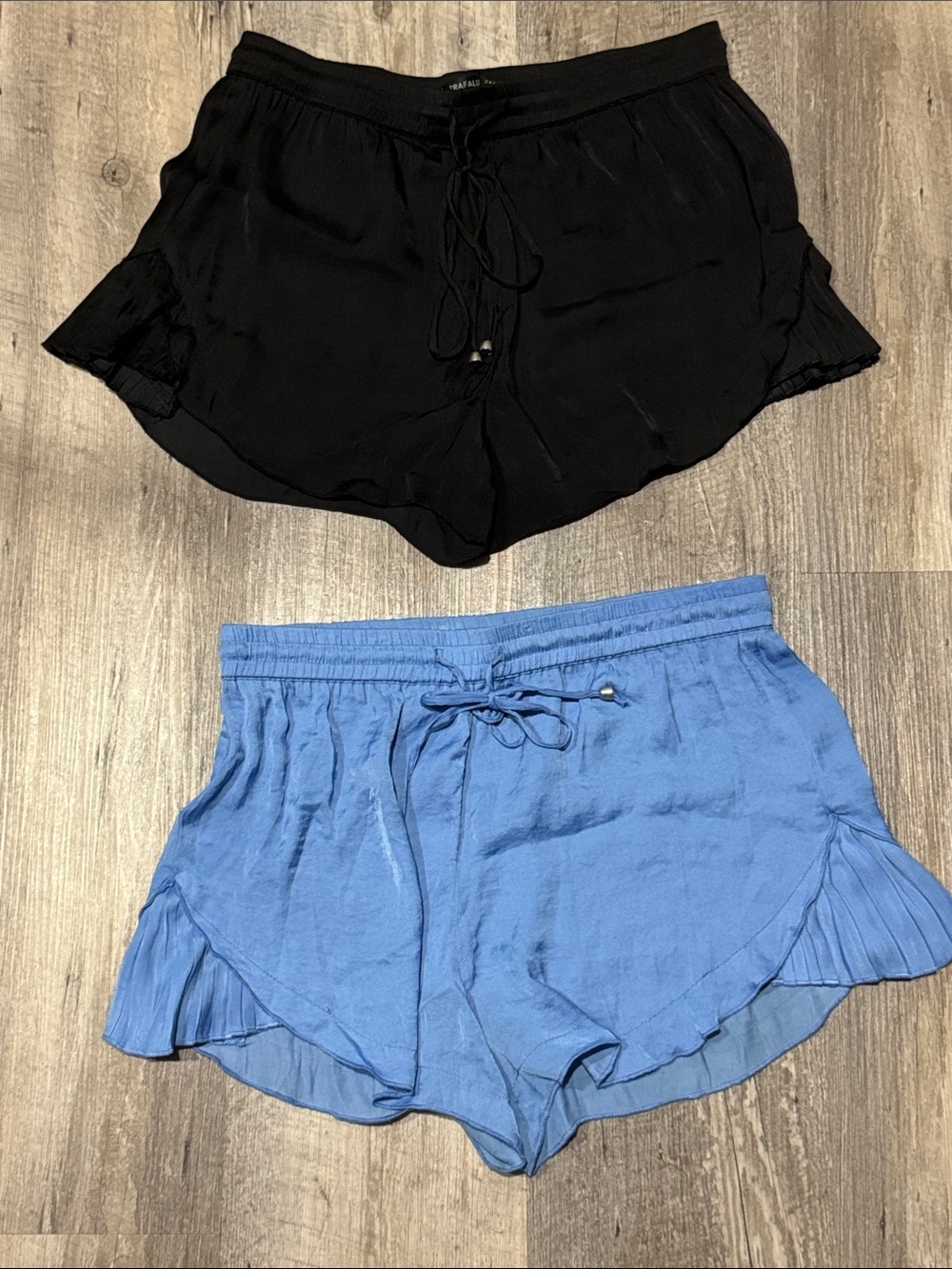 Zara Women's Ruffle-Trim Drawstring Shorts in Black and Blue-2 pack